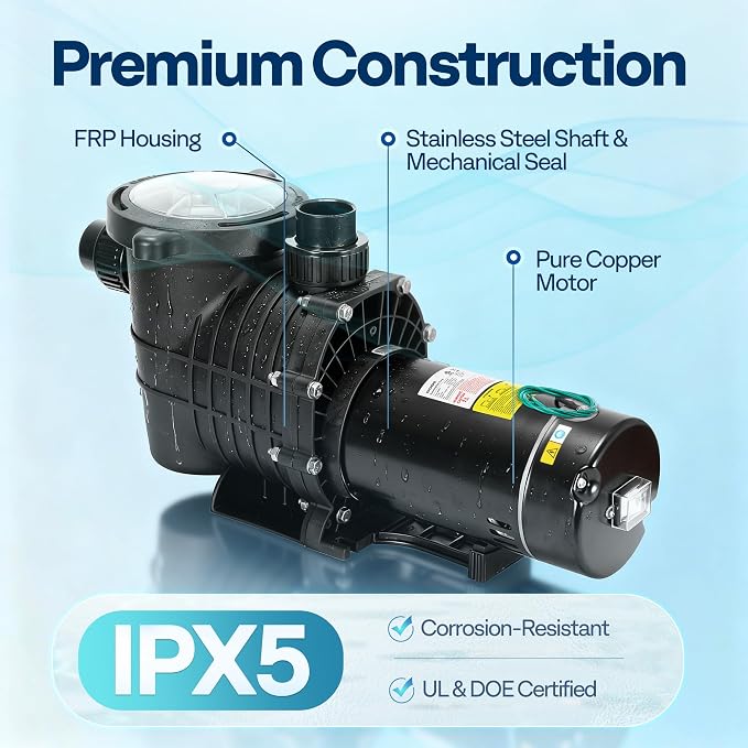 VIVOHOME 2.0HP In/Above Ground Pool Pump, 115V/230V 6800GPH Self-Priming | High Flow Energy Efficient Motor - 1.5", 2", and 1.25"-1.5" Connectors w/Strainer Basket