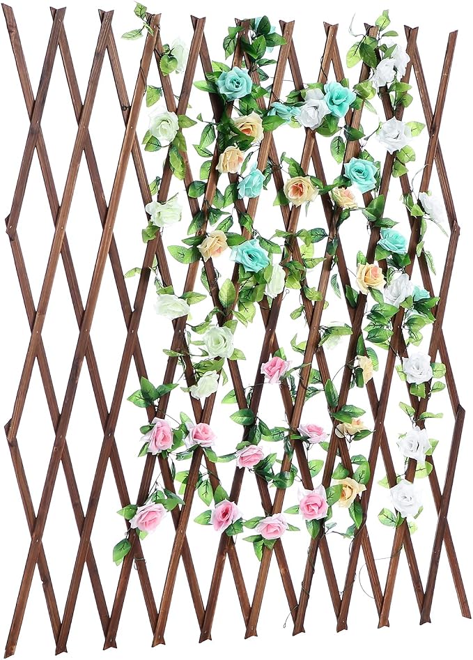 MyGift Nature Wood Trellis, Expandable Wall Lattice Panels for Outside, Decorative Lattice Trellis Frame for Climbing Plants Vine Ivy Rose Cucumbers Outdoor Balcony Garden