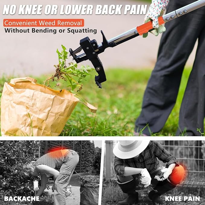 Fabater Weed Puller Tool, Gardening Stand Up Weeder Puller with 39.3" Ergonomic Long Handle and 4 Stainless Steel Claws, Heavy Duty Weed Remover Without Bending, Pulling or Kneeling