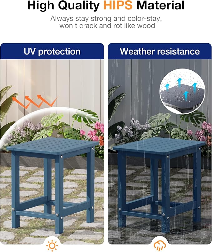 YEFU Outdoor Side Table for Patio: 16" HIPS Weather - Resistant Adirondack Tables - Waterproof Small Square End Tables for Backyard Pool Porch Balcony - Indoor Outdoor Durable Table Navy Blue