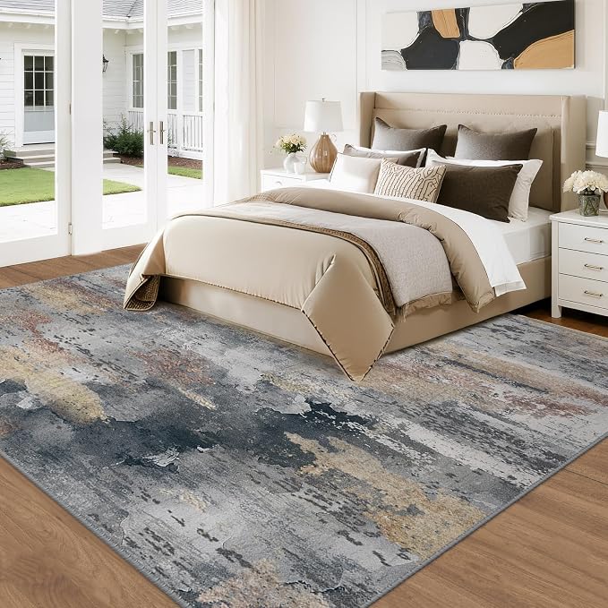 RELEANY Washable 6'x9' Abstract Area Rug for Living Room Ash Brown | Carpet for Bedroom, Kitchen, Office, Hallway and Entryway, Printed Pattern, Non‑Slip, Soft, Stain‑Resistant, Easy to Clean