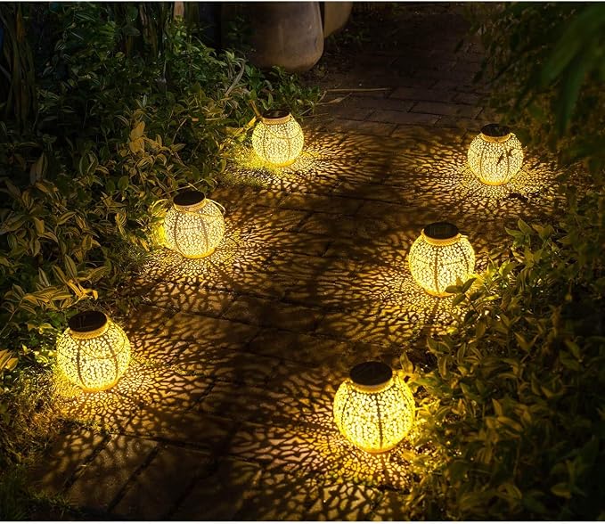 TAKE ME 2 Packs White Solar Lanterns Outdoor Waterproof Garden Laterns Metal Retro Lights for Mothers Gifts Mom Wife Grandma Birthday Gifts (White Set of 2)