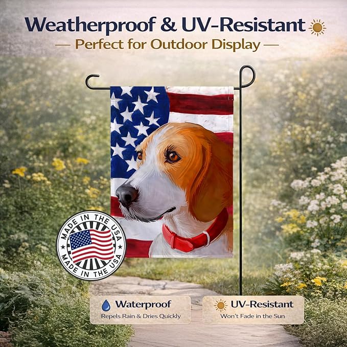 Caroline's Treasures CK6558GF Harrier Dog American Flag Garden Flag Mailbox Flag Decorative Yard Flag Banner Outside Patio Artwork Yard Flower Beds, Garden Size, Multicolor