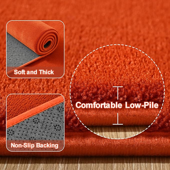 Amearea Large Area Rugs for Bedroom Living Room, 6x9 Orange Memory Foam Rug | Thickened Fluffy Indoor Washable Rugs Non Slip Minimalist Carpet for Boys Girls Dorm Nursery Room Decor