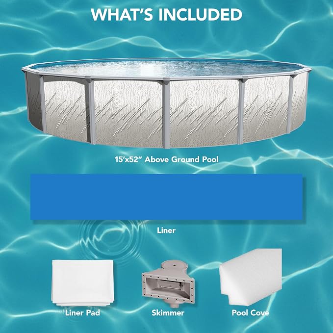 Puri Tech 15'x52 Lakeview Above Ground Swimming Pool Set with Liner, Skimmer, Liner Pad, and Pool Cove for Replacement Backyard Swimming Pool Setup