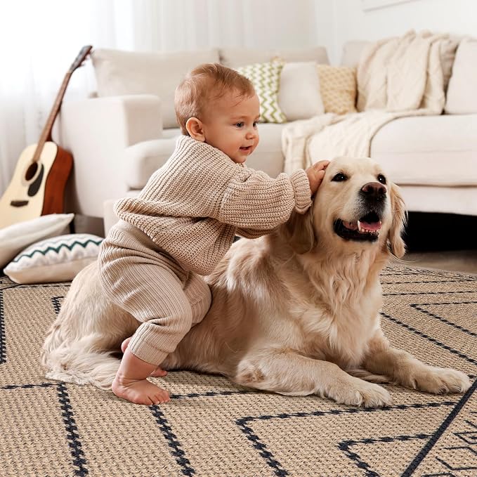 Tangsoo Easy Jute Rug 2.6x10 Washable Runner Rug for Hallways,Neutral Geometric Ultra Thin Indoor Carpet Runner Farmhouse Long Rnner Mat for Kitchen Entryway Laundry