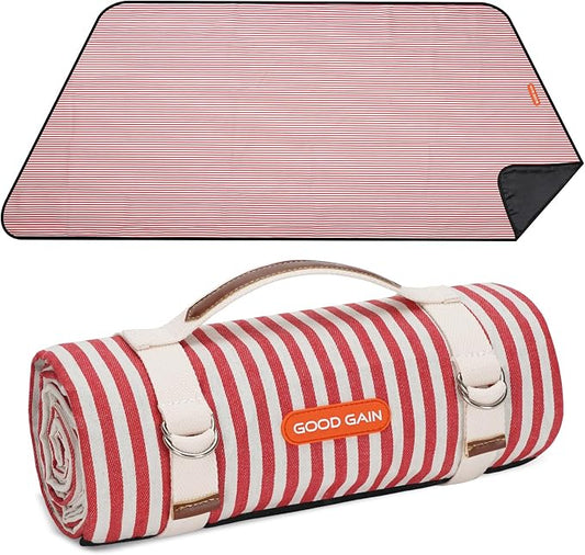 G GOOD GAIN Picnic Outdoor Blankets Waterproof Large - Beach Mat Sand Free Foldable with Carry Strap | Portable Camping Blanket | Park Blanket for Grass Park, Hiking, Travel, Concerts, Indoor (Red)