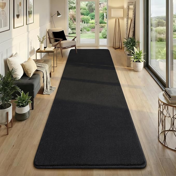 Amearea Modern Soft Hallway Runner Rug, 3x10 Feet Washable Long Runner Rugs | Black Fluffy Bedroom Bedside Rugs, Non Slip Memory Foam Rug Carpet for Hallway Entrance Kitchen Living Room Home Decor