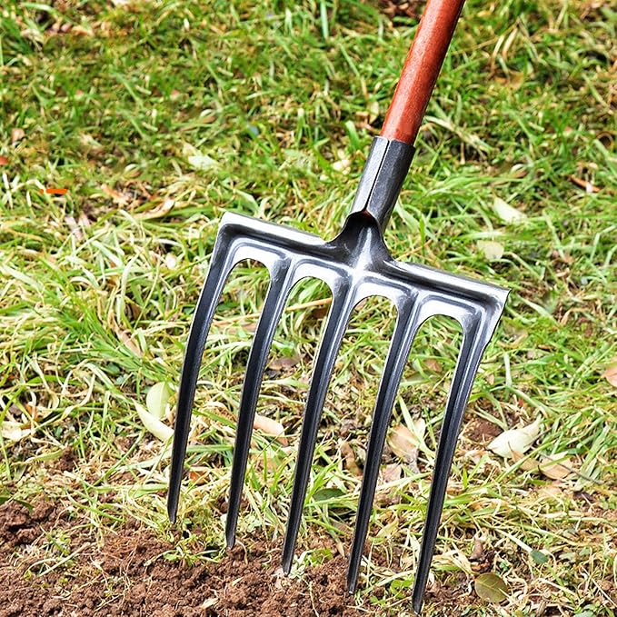 Digging Fork, Garden Digging Spading Fork, High Carbon Steel (5 Tine)