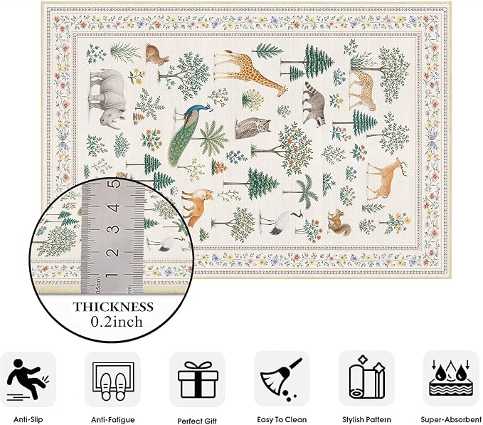 Jungle Animal Runner Rug 2x6 for Hallway Kitchen Bedroom Neutral Beige Wild Animal Forest Runner Rugs Machine Washable Non-Slip Print Low Pile Long Floor Carpet for Nursery Entryway Playroom Bathroom