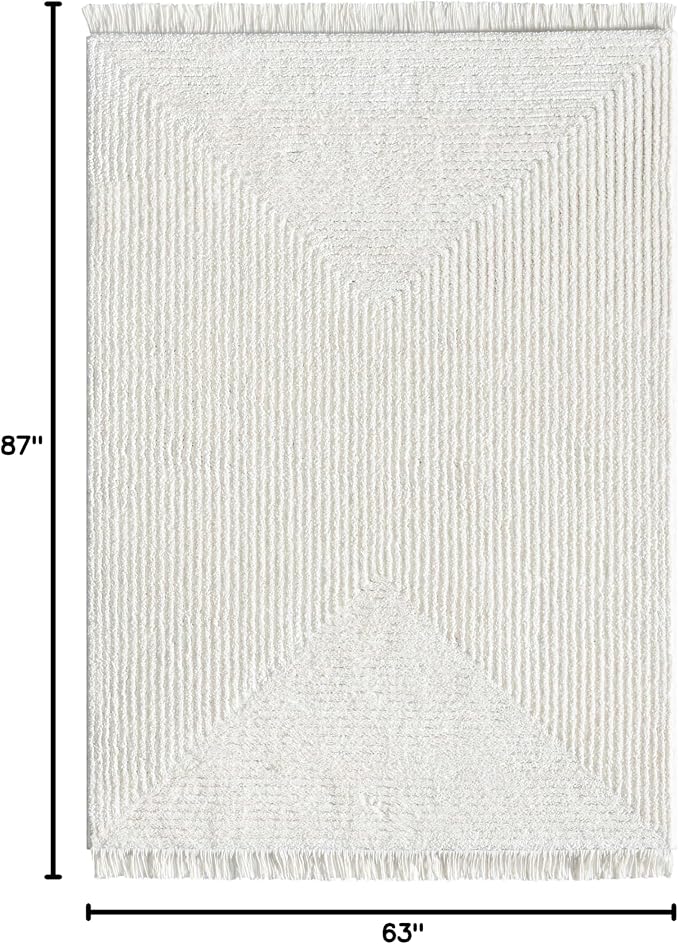 Well Woven Allie Ivory Squares Geometric Area Rug 5x7 (5'3" x 7'3") - Soft High-Low Texture for Living Room, Bedroom & Dining Spaces