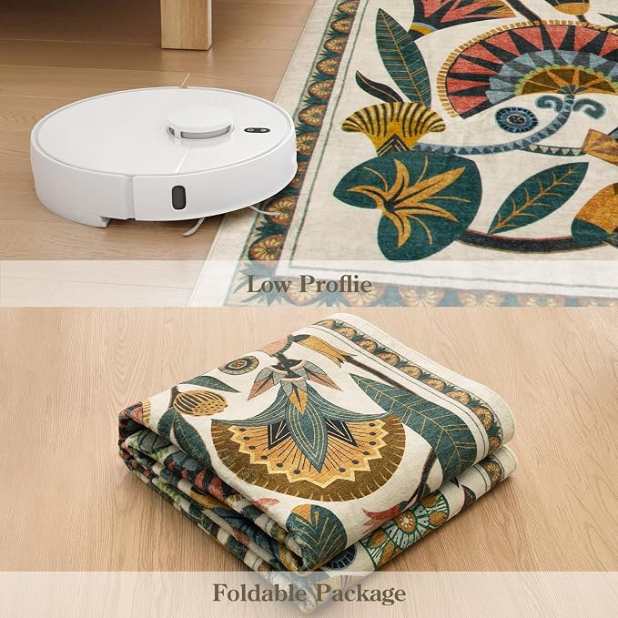 Zealude Beige 8x10 Area Rugs for Living Room, Soft Washbale Bedroom Rugs, Non Slip Low Pile Dining Room Rug, Stain Resistant Large Rug for Playroom Office Kitchen Indoor