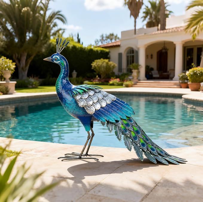 Metal Peacock Statue Garden Decor Yard Art Sculpture Outdoor Decoration | for Lawn,Patio,Backyard
