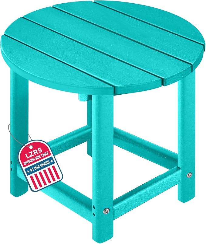 LZRS Round Adirondack Patio Side Table End Table, Outdoor Side Tables for Patio, Backyard,Pool, Indoor Companion, Easy Maintenance & Weather Resistant(Turquoise)