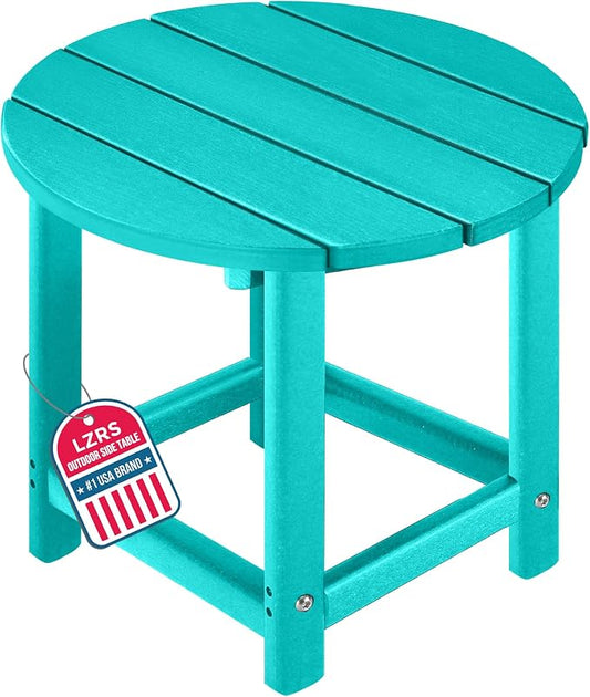 LZRS Round Adirondack Patio Side Table End Table, Outdoor Side Tables for Patio, Backyard,Pool, Indoor Companion, Easy Maintenance & Weather Resistant(Turquoise)