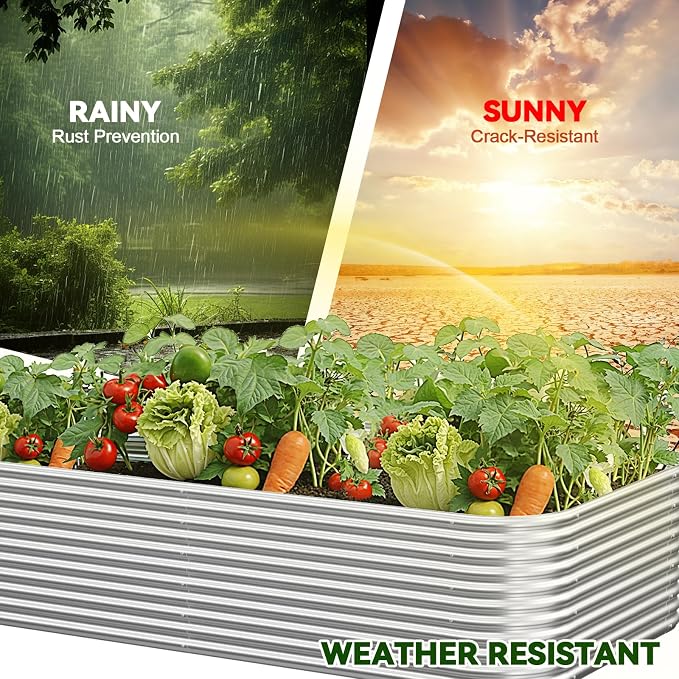 4 Pack Tall Corrugated Galvanized Steel Raised Garden Bed Outdoor | Metal Above Ground Garden Bed for Vegetables and Flowers, Raised Beds for Gardening-8x4FT