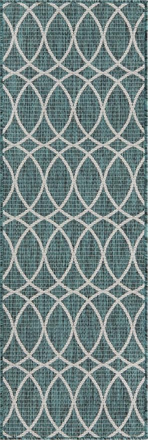Unique Loom Outdoor Trellis Collection Area Rug - Gitter (2' x 6' 1" Runner, Teal/ Ivory)