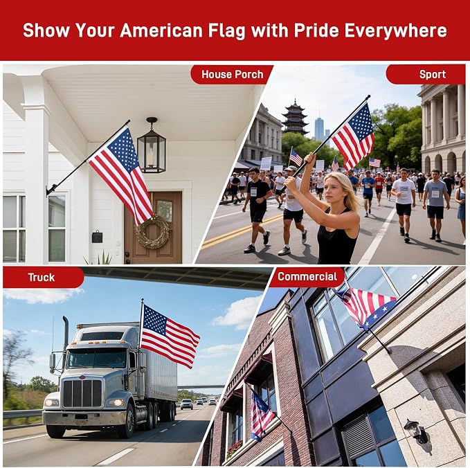Black Flag Pole for Outside House, 6 FT Stainless Steel No Tangle Spinning Residential Flagpoles & Two-Position Flag Pole Holder Brackets Mounting for USA Outdoor Flags for Porch(Without Flag)