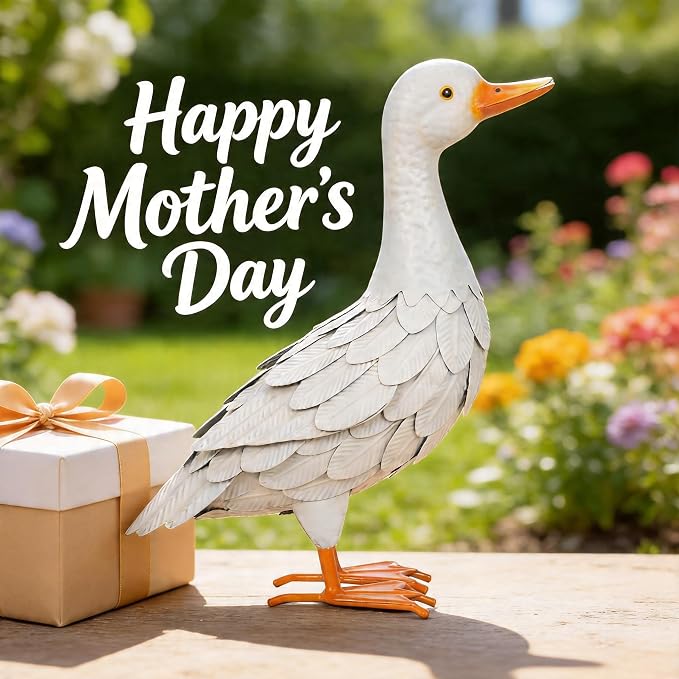 Shorayn Metal Duck Garden Statue, Life-Size Iron Mallard, Handmade White Duck Yard Decor, Indoor Outdoor Ornament, Gift for Housewarming/Mother’s Day/Christmas