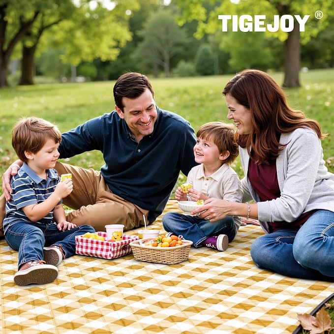 TigeJoy Extra Large Picnic Blanket Waterproof Foldable 80''x100'', Outdoor Picnic Mat Beach Blanket Sandproof for Park, Grass, Travel, Hiking, Camping Essentials, Gingham Picnic Blanket