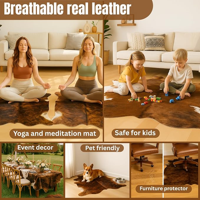 rodeo Genuine Cowhide Rug - Real Cow Hide Rug Large for Living Room & Bedroom - Western Rugs for a Natural Western Home Decor Ambiance - Rustic Cow Print Carpet Decor - 4x5 ft, Brindle