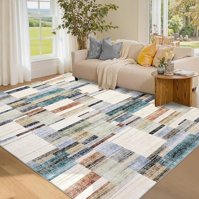 GarveeHome Geometric Area Rug 5x7 Washable Non Slip Bedroom Rug Modern Rugs for Living Room Soft Non Shedding Stain Resistant Low Pile Carpet for Dining Room Office Classroom