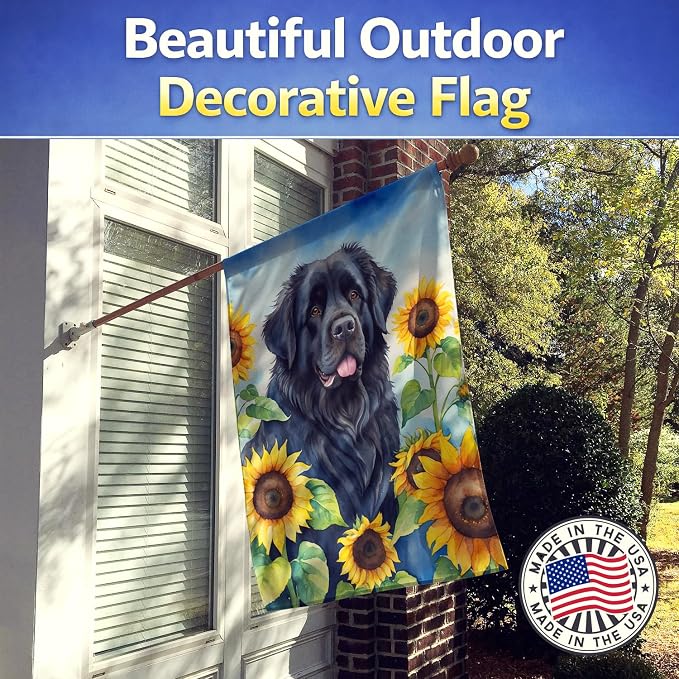 Caroline's Treasures DAC6123CHF Newfoundland in Sunflowers House Flag Large Porch Sleeve Pole Decorative Outside Yard Banner Artwork Wall Hanging, Polyester, House Size, Multicolor