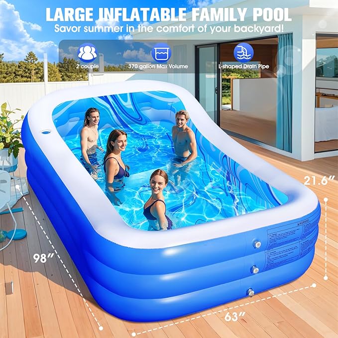 Inflatable Pool with Big Backrest and Seat Swimming Pool 98x63x21.6 | Inflatable Pool With Starry Sky Pattern，0.35mm Thickened Sturdy Inflatable Pool With Comfortable Bench And Raised Backrest