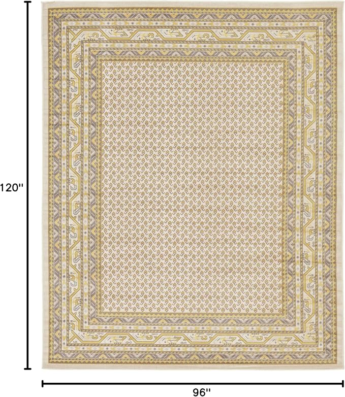 Unique Loom Williamsburg Collection Traditional Border with Dotted Center Area Rug, Rectangular 8' 0" x 10' 0", Beige/Yellow