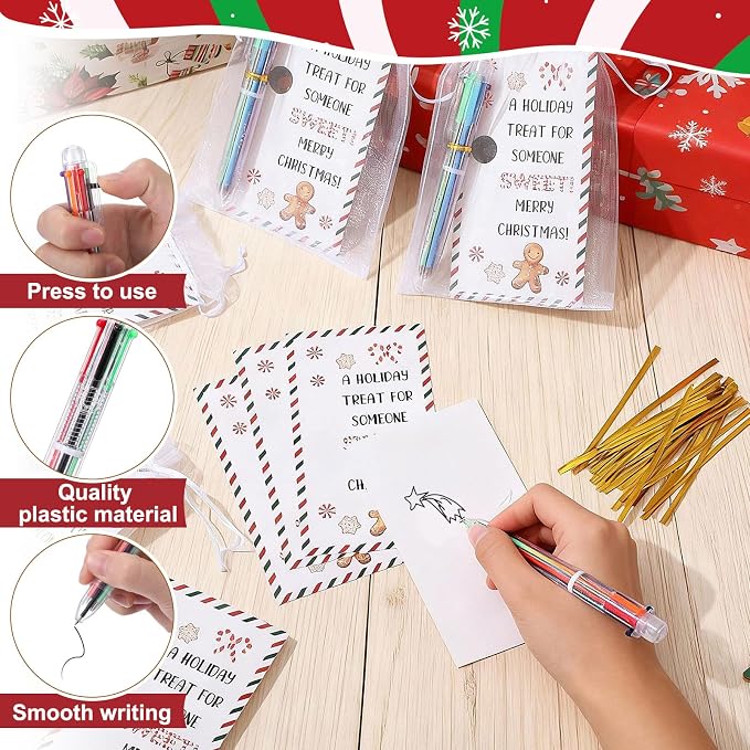 Marspark 30 Set Christmas Candy Cane Gifts Bulk Christmas Ballpoint Pens and Greeting Cards Set with Bag Twist Ties for Employee Coworker Teacher Student School Office Home Party Favor