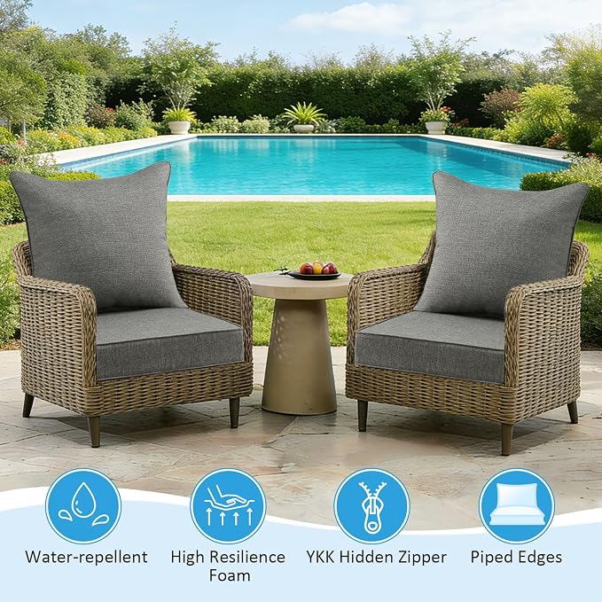 Sunbrella Outdoor Deep Seat & Back Cushion Set (2-Pack), 24 x 24 Inch Water Repellent and Fade Resistant Patio Furniture with Removable Cover for Outside Sofa Couch, Demo Graphite