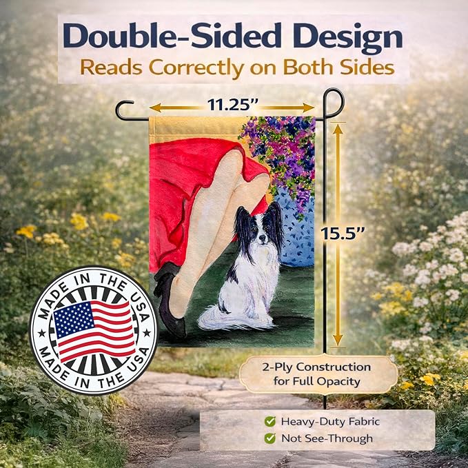 Caroline's Treasures SS8523GF Lady with her Papillon Garden Flag Mailbox Flag Decorative Yard Flag Banner Outside Patio Artwork Yard Flower Beds, Garden Size, Multicolor