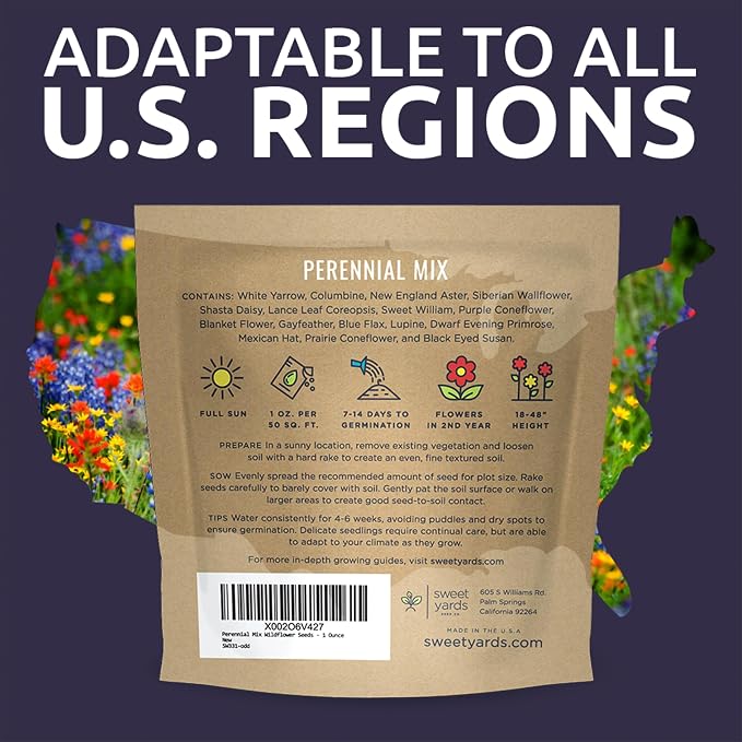 Perennial Wildflower Seeds Mixture - Bulk 1 Ounce Packet - Over 15,000 Pure Live Seed - Open Pollinated and Non GMO…