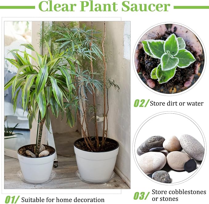 Shellwei 18 Pack 16 Inch Plastic Plant Saucers Extra Large Clear Flower Pot Drip Trays Plants Drip Tray Plant Drainage Tray Plants Saucer Trays for Indoors Outdoors