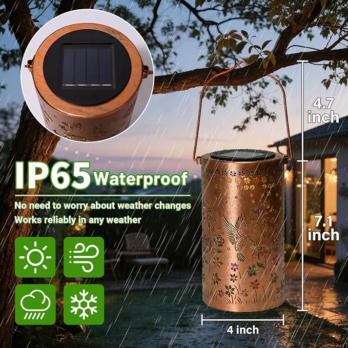 2 Pack Colorful Hummingbird Solar Lanterns Outdoor Waterproof, Decorative Metal Hanging Lantern Hummingbird Solar Lantern for Porch Yard Tabletop Path Garden Decor, Ideal Gifts for Mom Wife Grandma