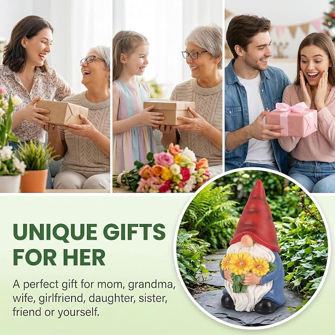 Gnomes Solar Garden Decor Garden Statues Sunflower Gnome Figurines Birthday Gifts for Women Mothers Day Gifts for Mom Grandma Outdoor Decorations for Yard Lawn Patio