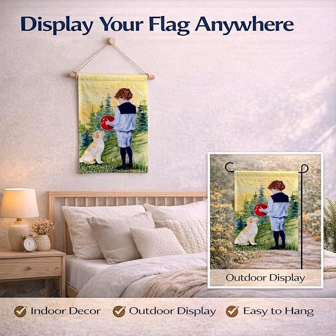 Caroline's Treasures SS8530GF Little Boy with his Golden Retriever Garden Flag Mailbox Flag Decorative Yard Flag Banner Outside Patio Artwork Yard Flower Beds, Garden Size, Multicolor