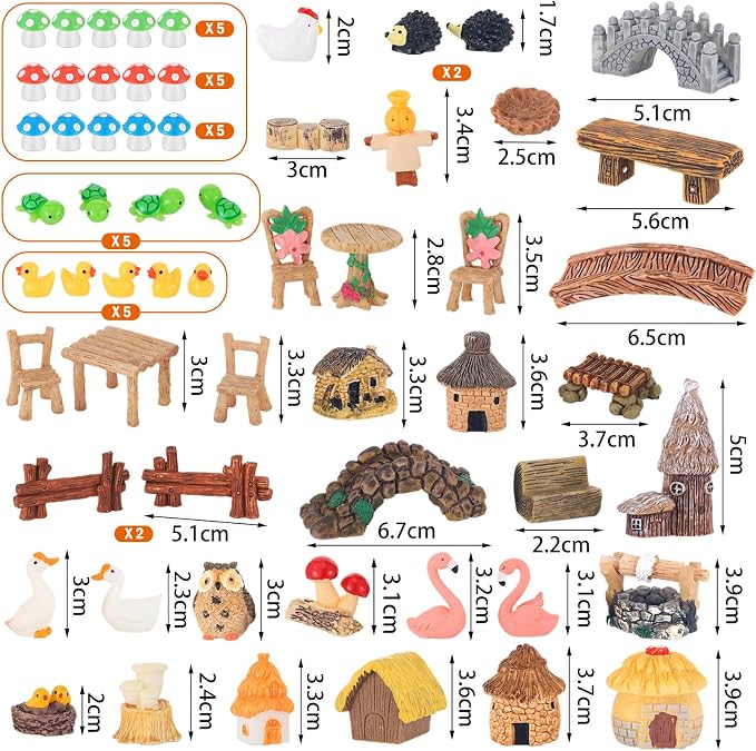 84 Pcs Fairy Garden Accessories, Miniature Village Starter Kit with Moss Model Tree Tiny Resin Animal Figures, DIY Bonsai Micro Landscape Ornament for Terrarium Succulent Dollhouse Craft