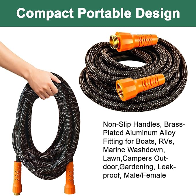 100FT Flexible Garden Hose & 10Modes Nozzle,Lightweight Water Hose,Kink-Free,All-Weather 3/4 in. NoneExpanding Hose for RV,Boat,Car Wash,Garden,Yard,Camper,Outdoor (100Ft,Orange-Black)