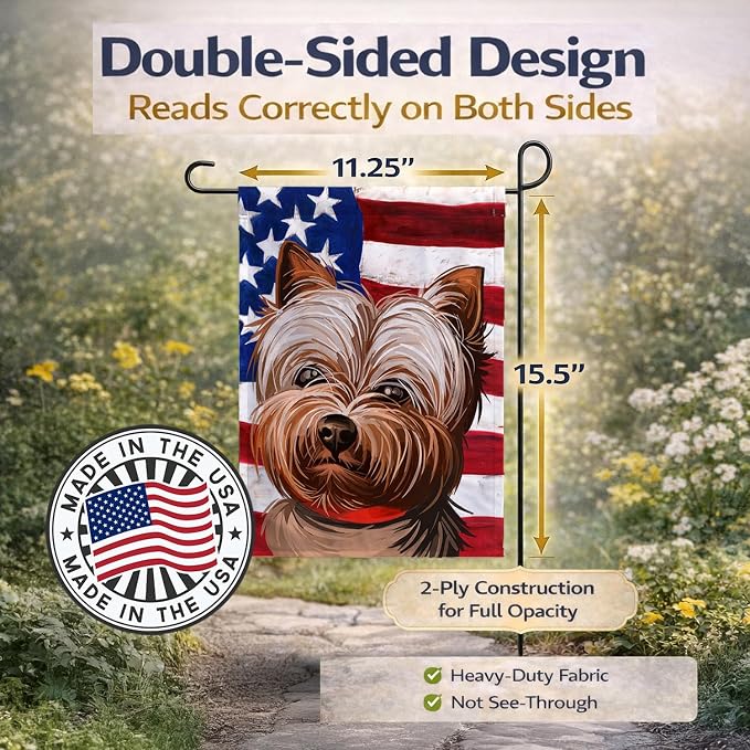 Caroline's Treasures CK6760GF Yorkshire Terrier American Flag Garden Flag Mailbox Flag Decorative Yard Flag Banner Outside Patio Artwork Yard Flower Beds, Garden Size, Multicolor