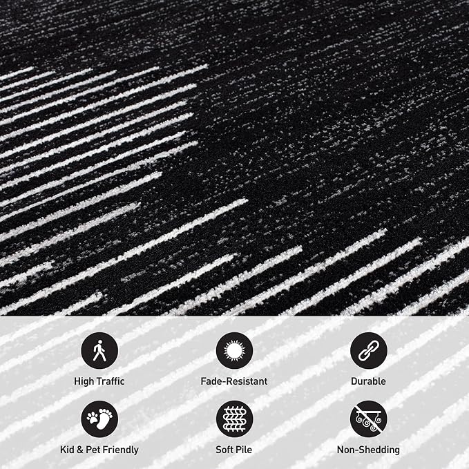 Rugshop Bohemian Stripe Stain Resistant Runner Rug Black 2'7" x 6' | High Traffic, Rectangular, Size 2'7" x 6', Living Room, Bedroom, Dining Room, Home Office, Kitchen, Entryway, Hallway