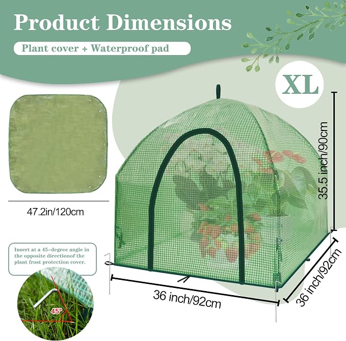 36" Tabletop Plant Cover w/Waterproof Base Ventilation Window for Winter