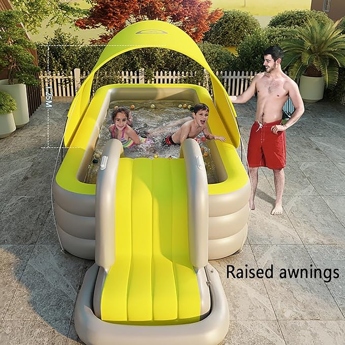 Inflatable Pool for Kids and Adults With slide and sunshade,Full-Sized Inflatable Kiddie Pools,Above Ground Pools for Family, Backyard, Garden, Lawn, Outdoor ( Paddling Pool/ Kiddie Pool)(Color:Green,