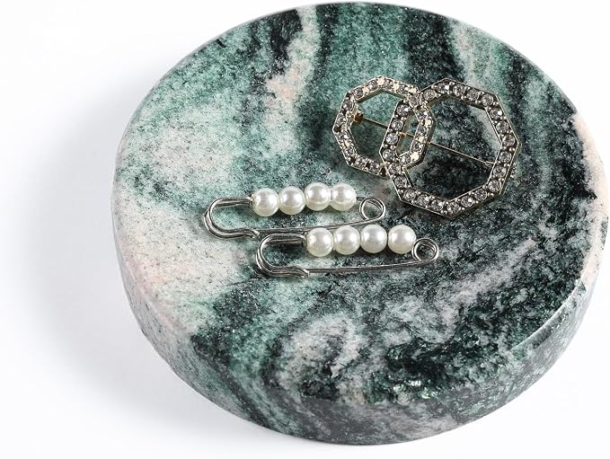 Koville Marble Jewelry Dish, Small Round Trinket Dish for Ring Necklace Earring, 4" Decorative Dish, Natural Stone Soap Dish for Bathroom Kitchen