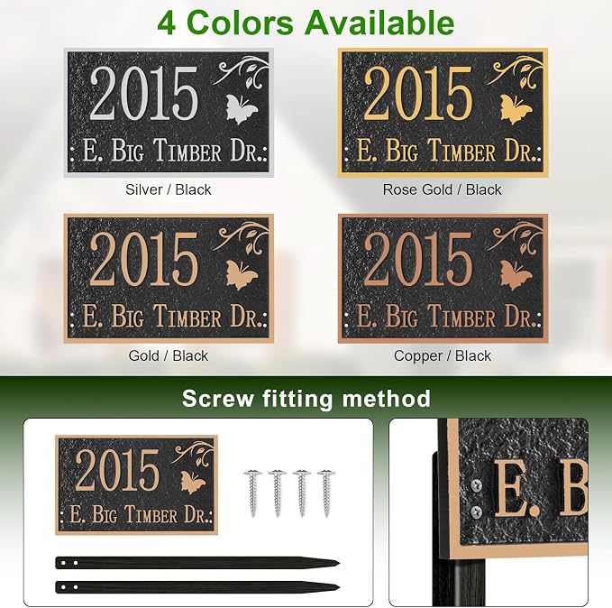 Custom House Address Sign, House Number Plaque Sign for Lawn,Yard,Ground,Driveway,Garden with 2 Stakes,Style 1