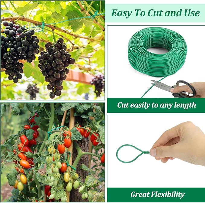 Zhengmy 150ft/46m Green Garden Wire, Sturdy Plant Ties with Wire Cutter, Twist Garden Ties Gardening Supplies 2.5 mm Diameter for Supporting Climbing Plants Office Organization and Decoration Binding