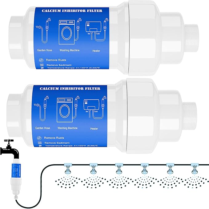 2 Pieces Calcium Inhibitor Filter for 3/4" Standard Garden Hose and Faucets, Inline Sediment Anti-Scale Mister Filter for Outdoor Misting System Mist Nozzle