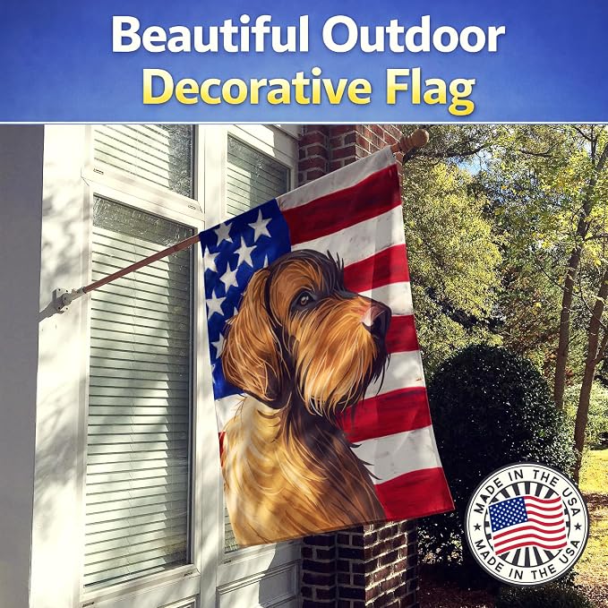 Caroline's Treasures CK6758CHF Wirehaired Vizsla American Flag House Flag Large Porch Sleeve Pole Decorative Outside Yard Banner Artwork Wall Hanging, Polyester, House Size, Multicolor