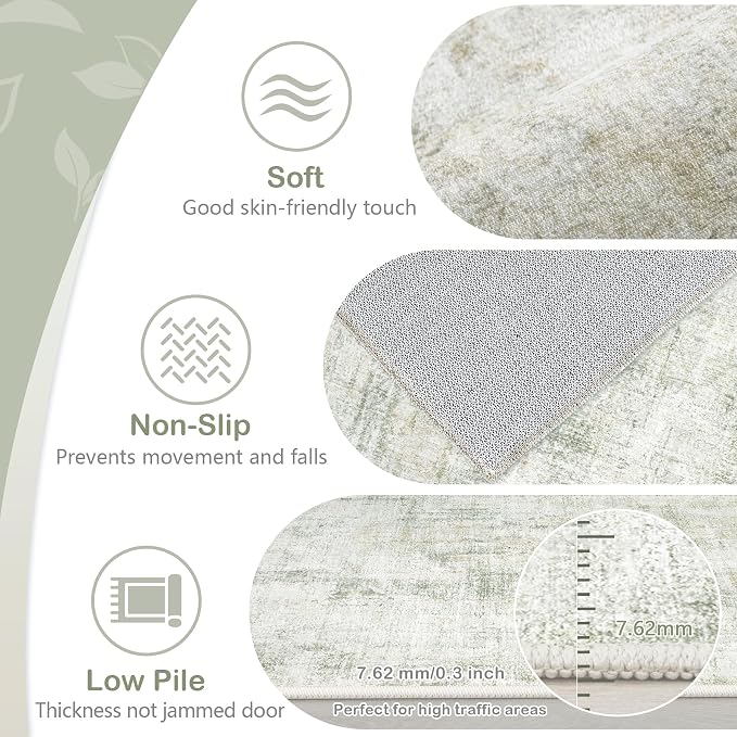 Area Rugs 5x7 Living Room: Washable Rug Modern Abstract Rugs Soft Non Slip Neutral Rug Stain Resistant Indoor Carpet for Bedroom Kitchen Dining Room Nursery Home Office Rugs(Green Brown,5'x7')