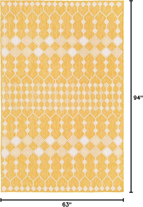 Unique Loom Outdoor Trellis Collection Area Rug - Traliccio (5' 3" x 7' 10" Rectangle, Yellow/ Ivory)